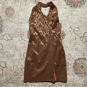 Karen Millen England Brown Jaquard Mini Dress Size 8 Halter UK 12